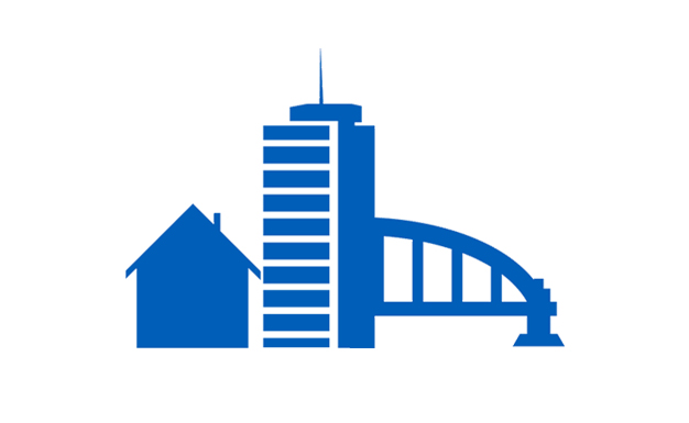 buildings grid icon blue